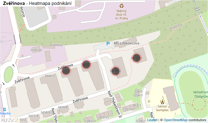 Mapa Zvěřinova - Firmy v ulici.