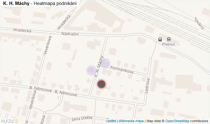 Mapa K. H. Máchy - Firmy v ulici.