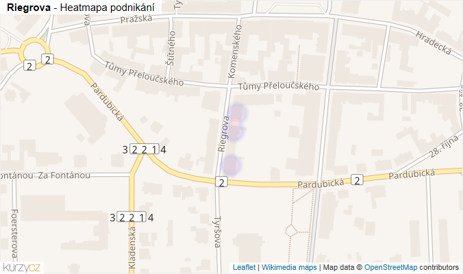 Mapa Riegrova - Firmy v ulici.