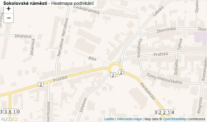 Mapa Sokolovské náměstí - Firmy v ulici.