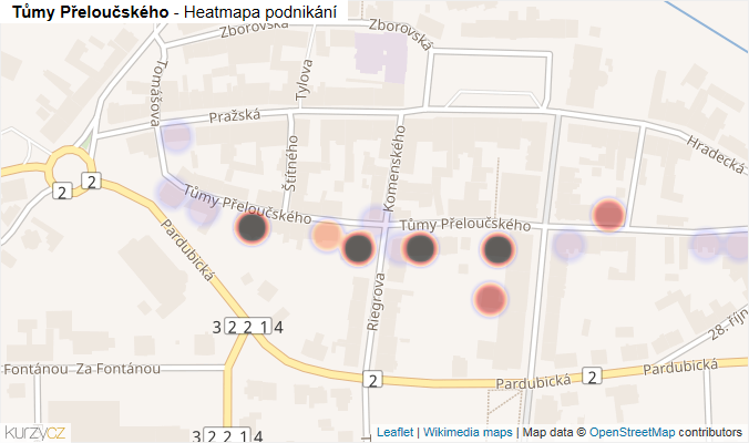 Mapa Tůmy Přeloučského - Firmy v ulici.