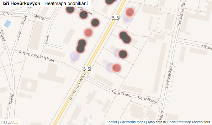 Mapa bří Hovůrkových - Firmy v ulici.