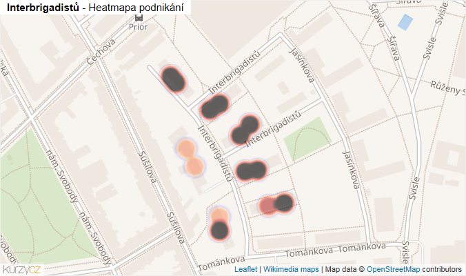 Mapa Interbrigadistů - Firmy v ulici.