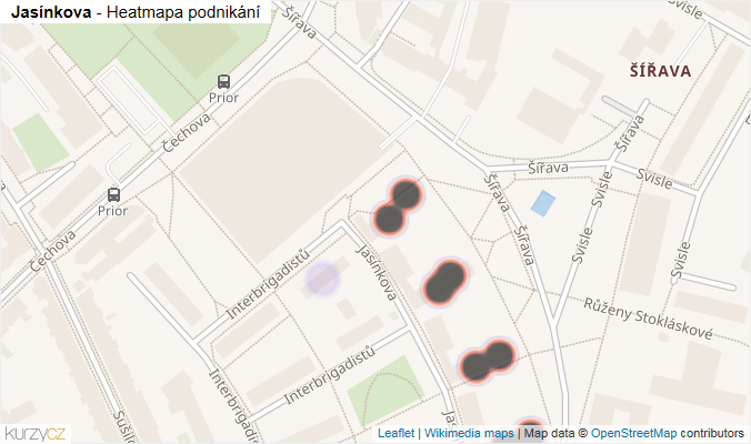Mapa Jasínkova - Firmy v ulici.