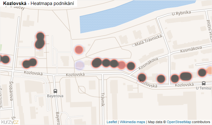 Mapa Kozlovská - Firmy v ulici.