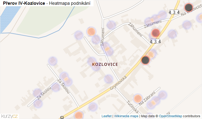 Mapa Přerov IV-Kozlovice - Firmy v části obce.