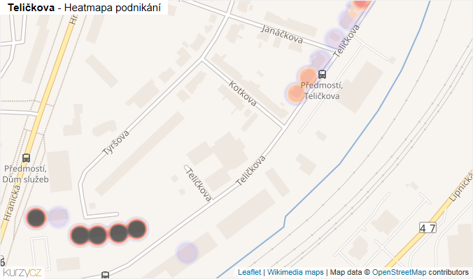 Mapa Teličkova - Firmy v ulici.