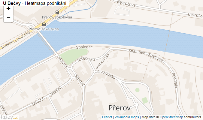 Mapa U Bečvy - Firmy v ulici.