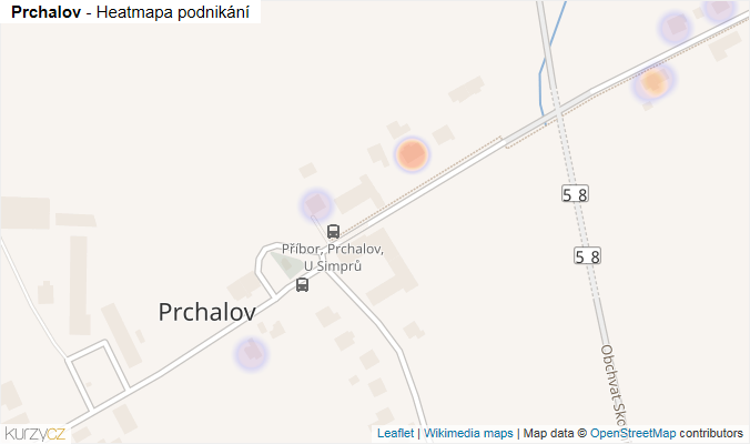 Mapa Prchalov - Firmy v části obce.