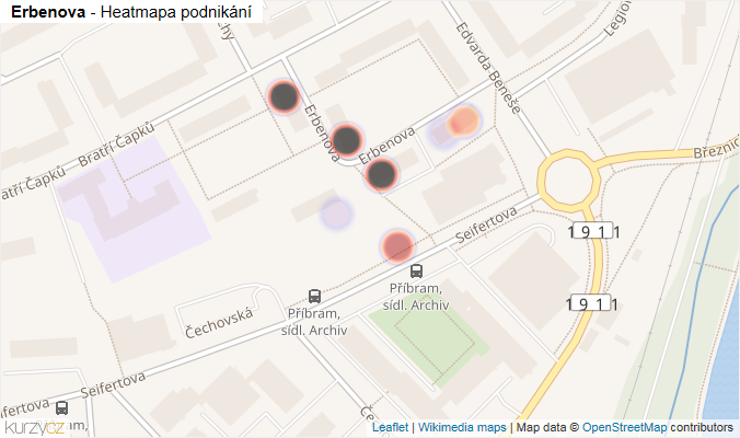 Mapa Erbenova - Firmy v ulici.