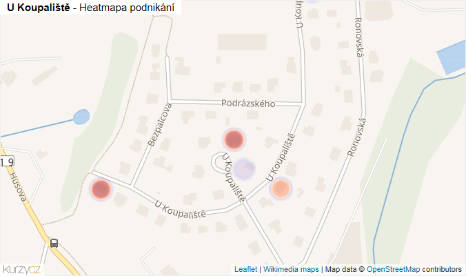 Mapa U Koupaliště - Firmy v ulici.