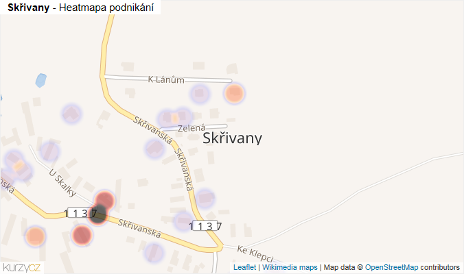Mapa Skřivany - Firmy v části obce.
