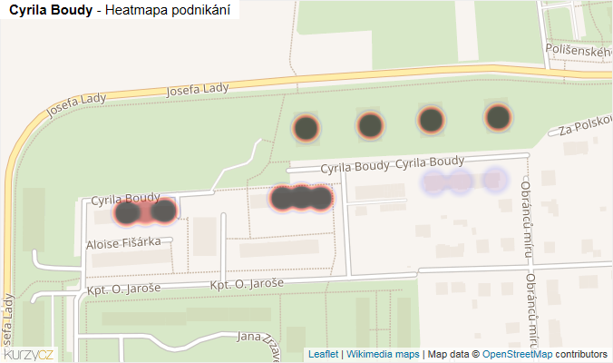 Mapa Cyrila Boudy - Firmy v ulici.