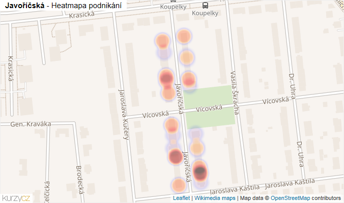 Mapa Javoříčská - Firmy v ulici.
