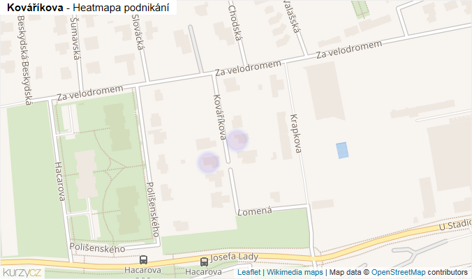 Mapa Kováříkova - Firmy v ulici.