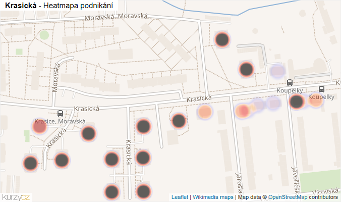 Mapa Krasická - Firmy v ulici.