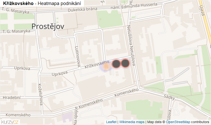 Mapa Křížkovského - Firmy v ulici.