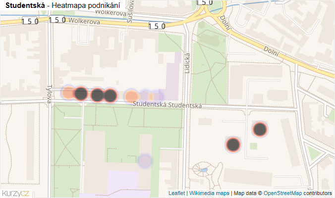 Mapa Studentská - Firmy v ulici.