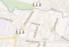 Vrlova v obci Prostějov - mapa ulice