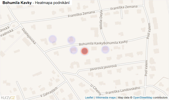 Mapa Bohumila Kavky - Firmy v ulici.