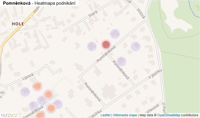 Mapa Pomněnková - Firmy v ulici.
