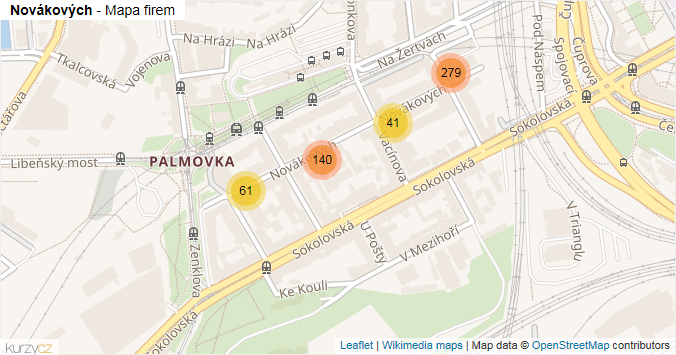Mapa Novákových - Firmy v ulici.