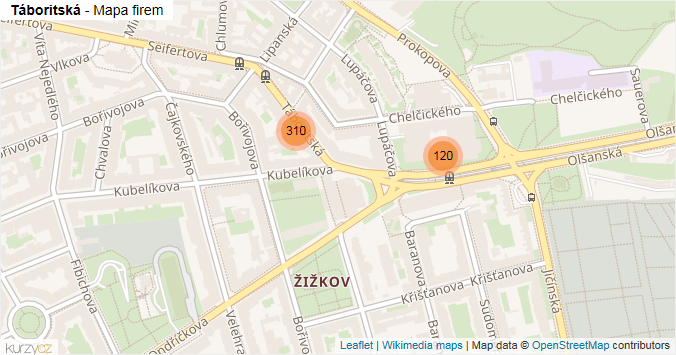 Mapa Táboritská - Firmy v ulici.