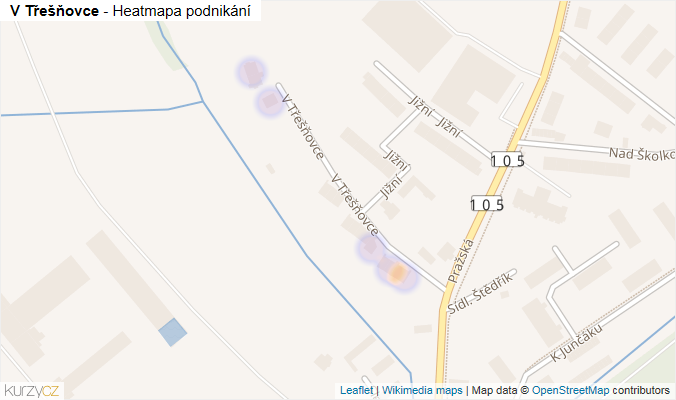 Mapa V Třešňovce - Firmy v ulici.