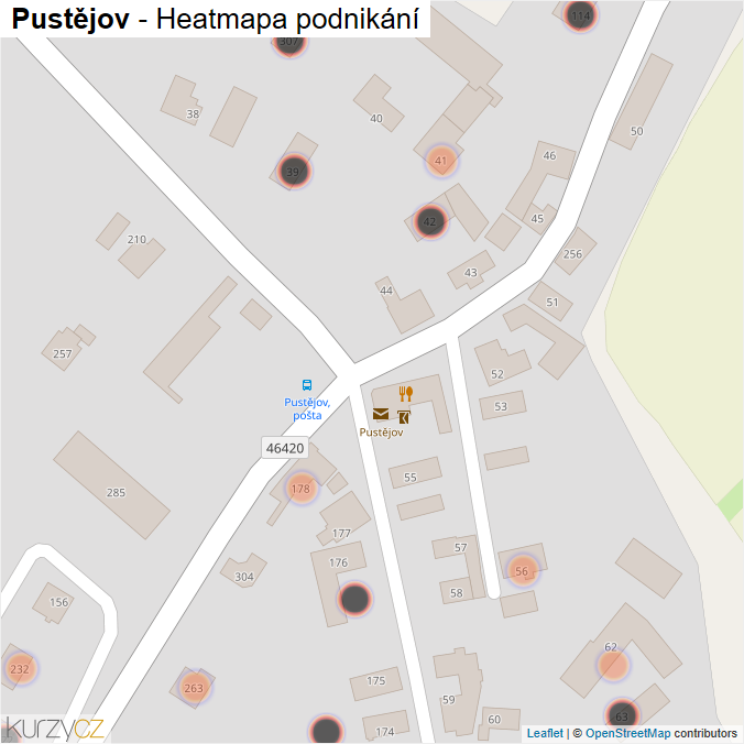 Mapa Pustějov - Firmy v obci.