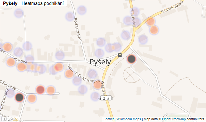 Mapa Pyšely - Firmy v části obce.