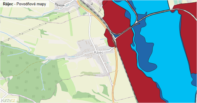 Rájec - záplavové mapy stoleté vody
