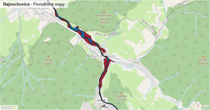 Rajnochovice - záplavové mapy stoleté vody