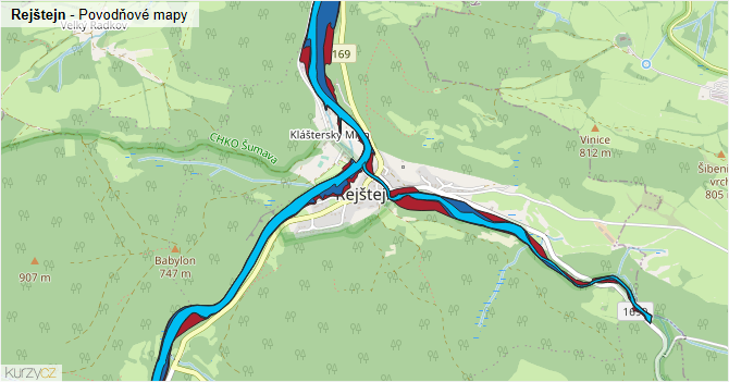 Rejštejn - záplavové mapy stoleté vody