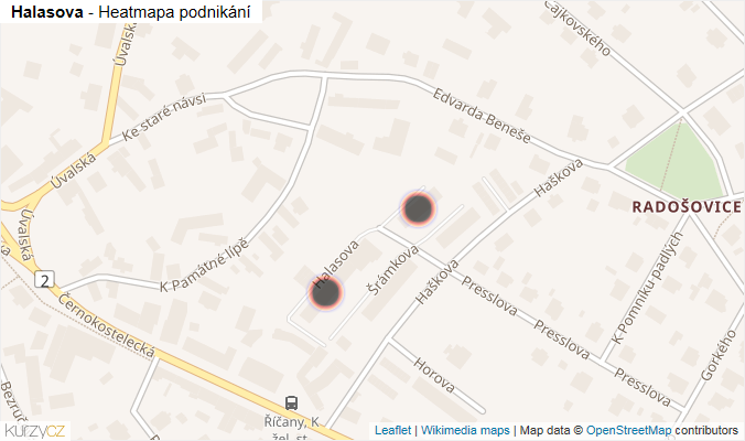 Mapa Halasova - Firmy v ulici.