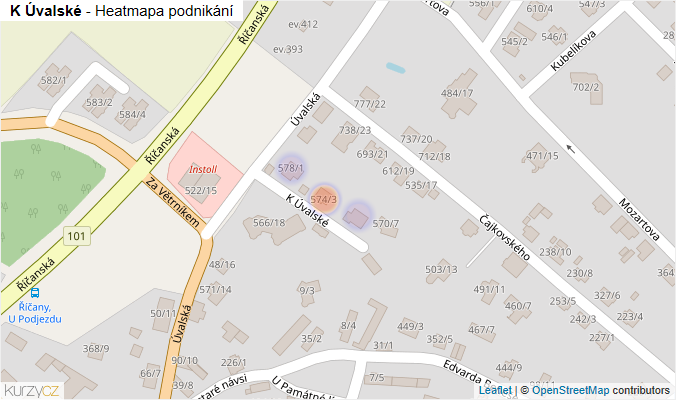 Mapa K Úvalské - Firmy v ulici.