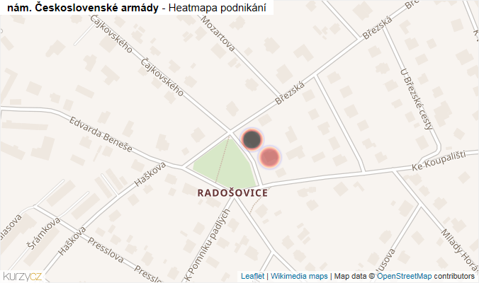 Mapa nám. Československé armády - Firmy v ulici.