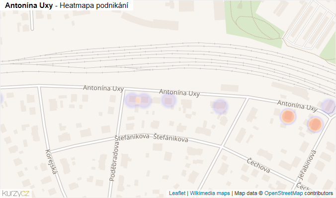 Mapa Antonína Uxy - Firmy v ulici.