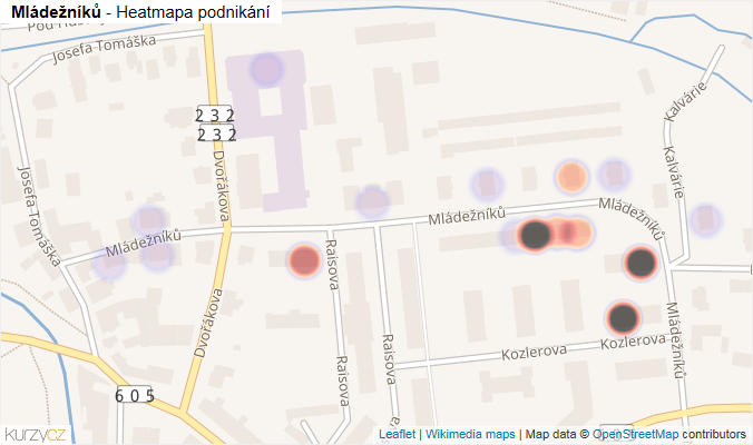 Mapa Mládežníků - Firmy v ulici.