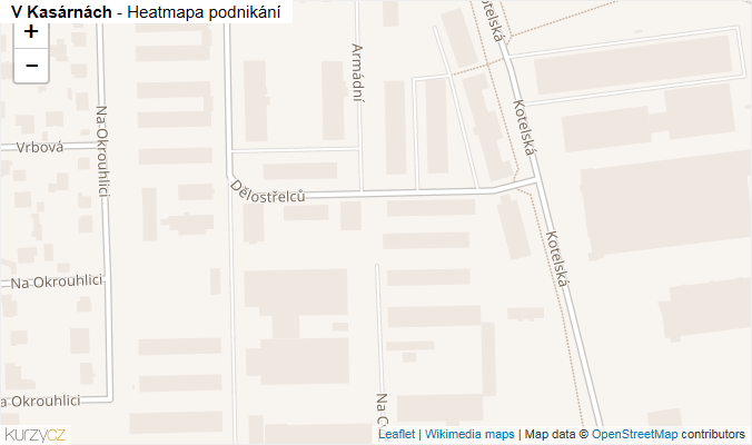 Mapa V Kasárnách - Firmy v ulici.