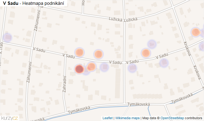 Mapa V Sadu - Firmy v ulici.