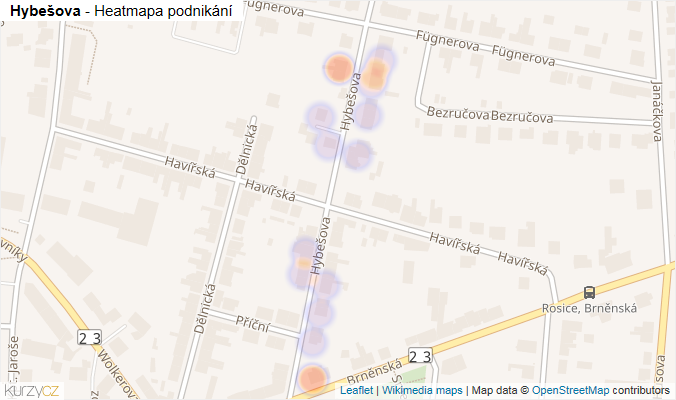 Mapa Hybešova - Firmy v ulici.