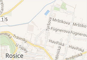 Tyršova v obci Rosice - mapa ulice