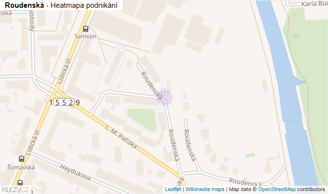 Mapa Roudenská - Firmy v ulici.