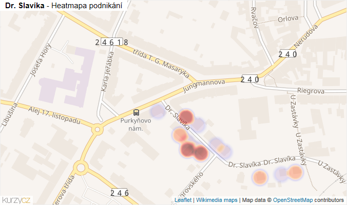 Mapa Dr. Slavíka - Firmy v ulici.