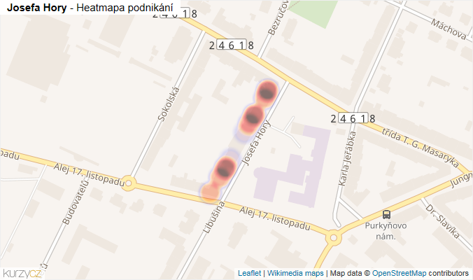 Mapa Josefa Hory - Firmy v ulici.