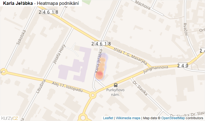 Mapa Karla Jeřábka - Firmy v ulici.
