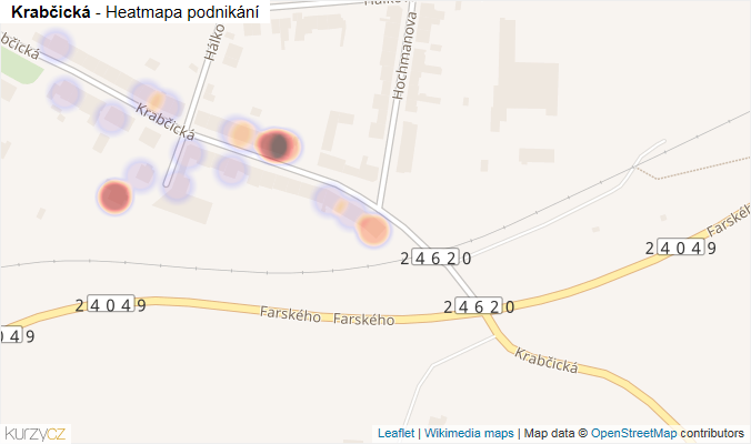 Mapa Krabčická - Firmy v ulici.