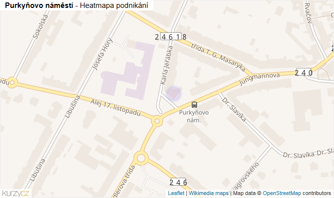 Mapa Purkyňovo náměstí - Firmy v ulici.