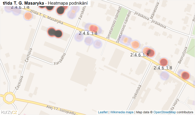 Mapa třída T. G. Masaryka - Firmy v ulici.