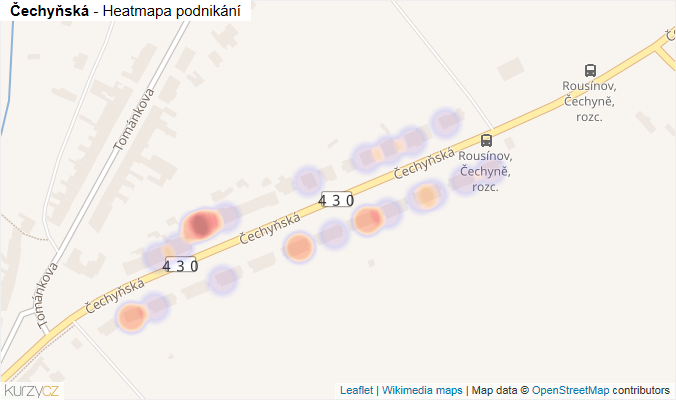 Mapa Čechyňská - Firmy v ulici.